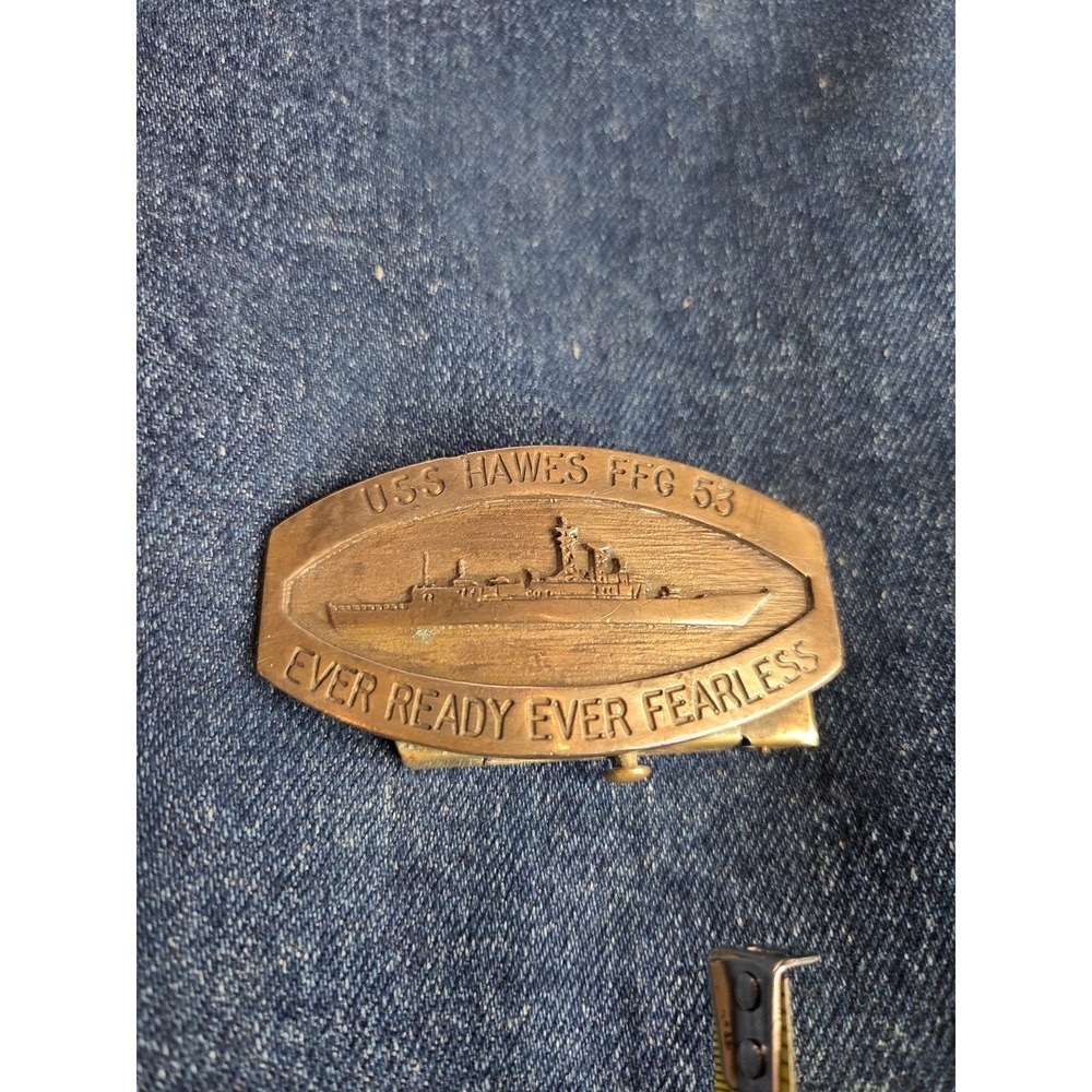 Vintage Solid Brass Military Navy USS Hawes Belt Buckle Made USA